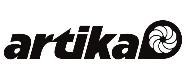 A black and white logo with the word arttika.